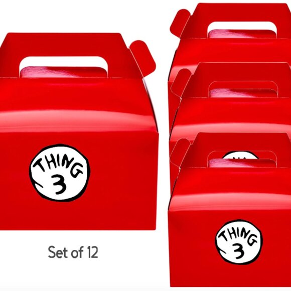Thing Three Custom 3rd Birthday Party Gable Gift Boxes Red Set of 10 6.3 x 3.5 x - Picture 2 of 4